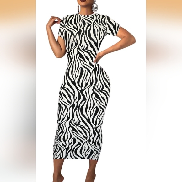 Sumche Bodycon Long Dress Dark Zebra Print Size XL (New) - Picture 1 of 12